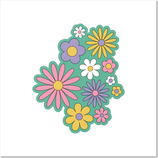 Retro Cartoon Flower Patch Posters and Art